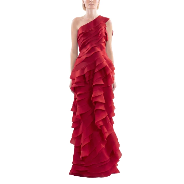 Saiid Kobeisy Layered Organza Dress in Space Cherry, view 2