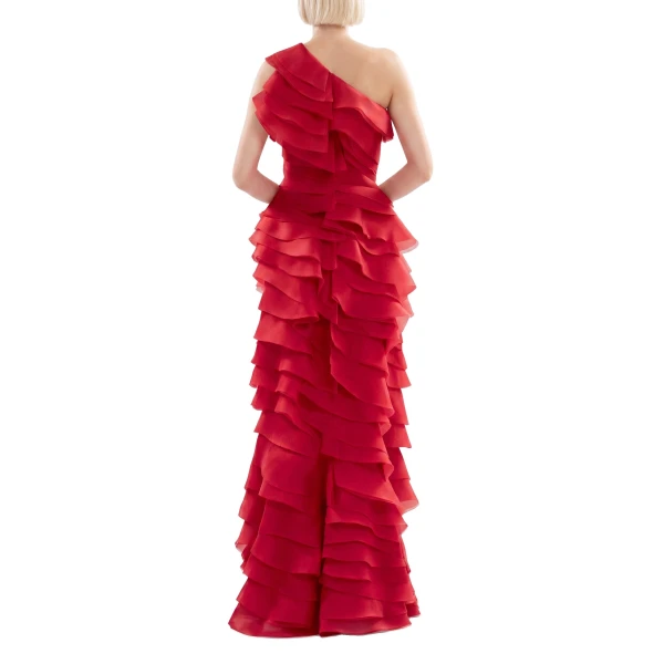 Saiid Kobeisy Layered Organza Dress in Space Cherry, view 3