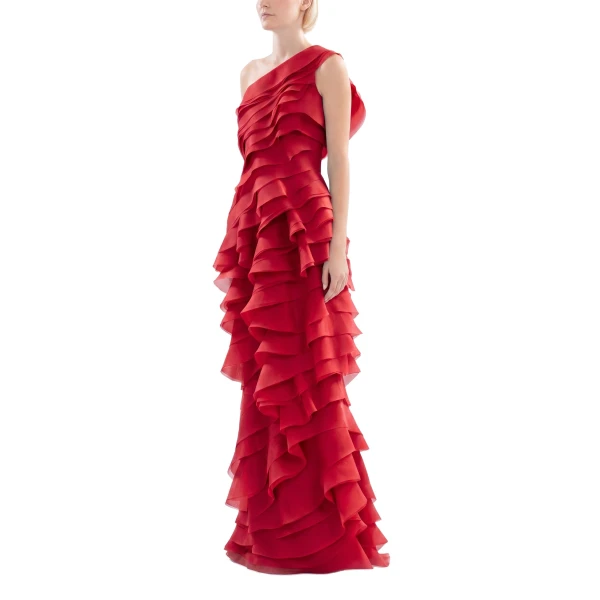 Saiid Kobeisy Layered Organza Dress in Space Cherry, view 4
