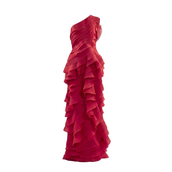 Saiid Kobeisy Layered Organza Dress in Space Cherry