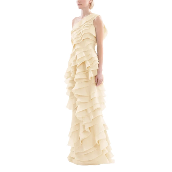 Saiid Kobeisy Layered Organza Dress in Yellow Pear, view 4