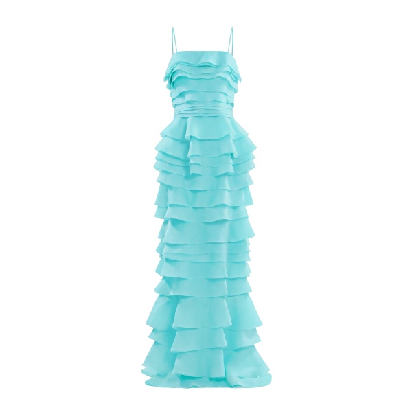 Saiid Kobeisy Layered Organza Long Dress in Aqua Sky