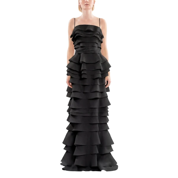 Saiid Kobeisy Layered Organza Long Dress in Jet Black, view 2