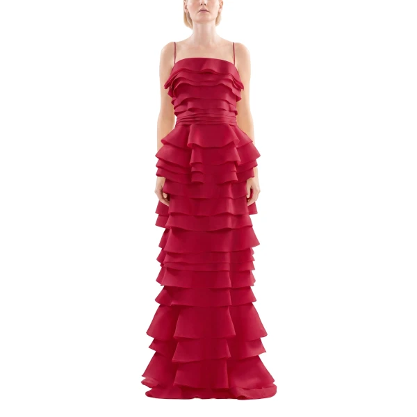 Saiid Kobeisy Layered Organza Long Dress in Space Cherry, view 2