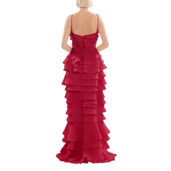 Saiid Kobeisy Layered Organza Long Dress in Space Cherry, view 3