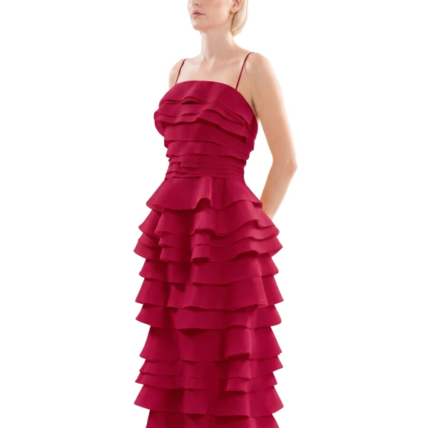 Saiid Kobeisy Layered Organza Long Dress in Space Cherry, view 4