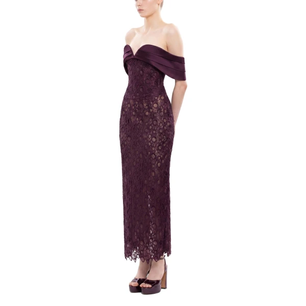 Saiid Kobeisy Midi Guipure Dress in Italian Plum, view 3