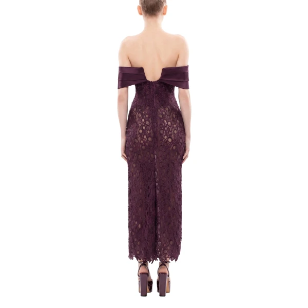 Saiid Kobeisy Midi Guipure Dress in Italian Plum, view 4