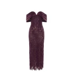 Saiid Kobeisy Midi Guipure Dress in Italian Plum