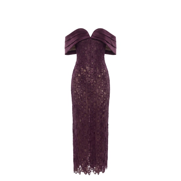 Saiid Kobeisy Midi Guipure Dress in Italian Plum