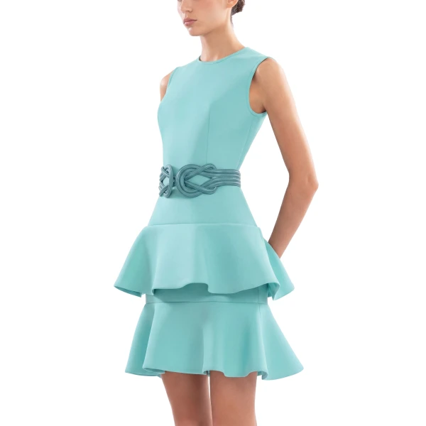 Saiid Kobeisy Midi Ruffled Dress in Aqua Sky, view 4