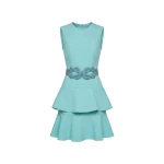 Saiid Kobeisy Midi Ruffled Dress in Aqua Sky