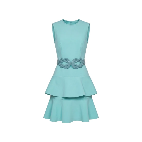 Saiid Kobeisy Midi Ruffled Dress in Aqua Sky