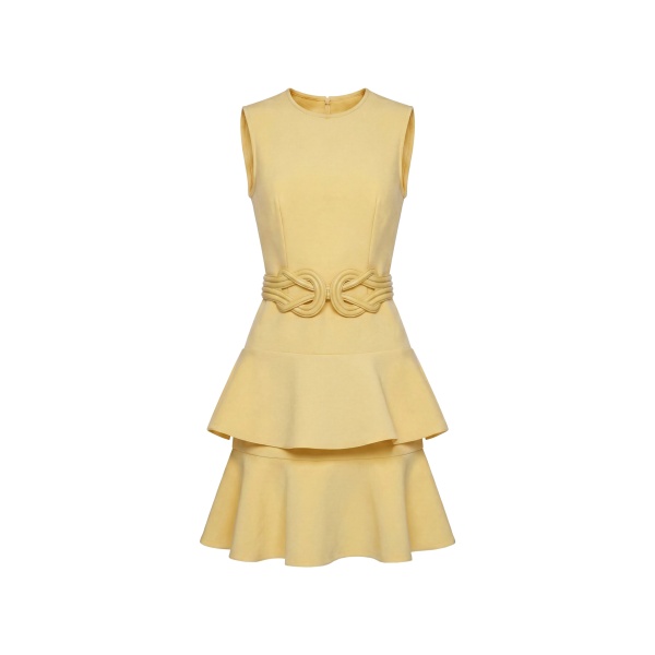 Midi Ruffled Dress in Yellow Pear