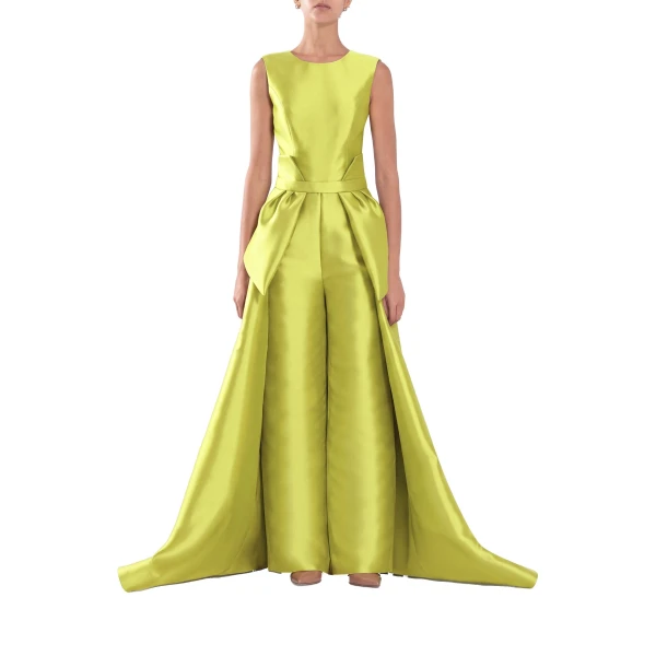 Saiid Kobeisy Mikado Classic Jumpsuit with Detachable Overskirt in Lime Green, view 2