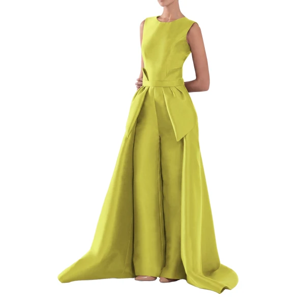 Saiid Kobeisy Mikado Classic Jumpsuit with Detachable Overskirt in Lime Green, view 4