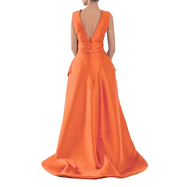 Saiid Kobeisy Mikado Classic Jumpsuit with Detachable Overskirt in Orange, view 3