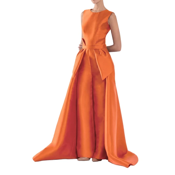 Saiid Kobeisy Mikado Classic Jumpsuit with Detachable Overskirt in Orange, view 4