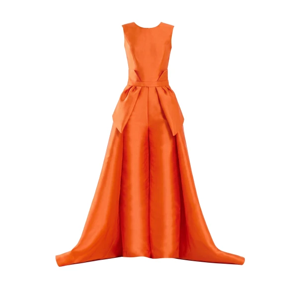 Mikado Classic Jumpsuit with Detachable Overskirt in Orange