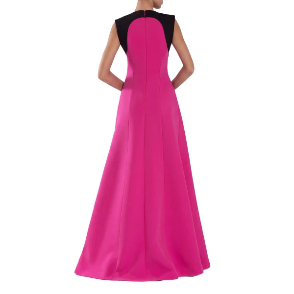 Saiid Kobeisy Neoprene Dress with Abstract Contrast Cuts in Magenta and Jet Black, view 3