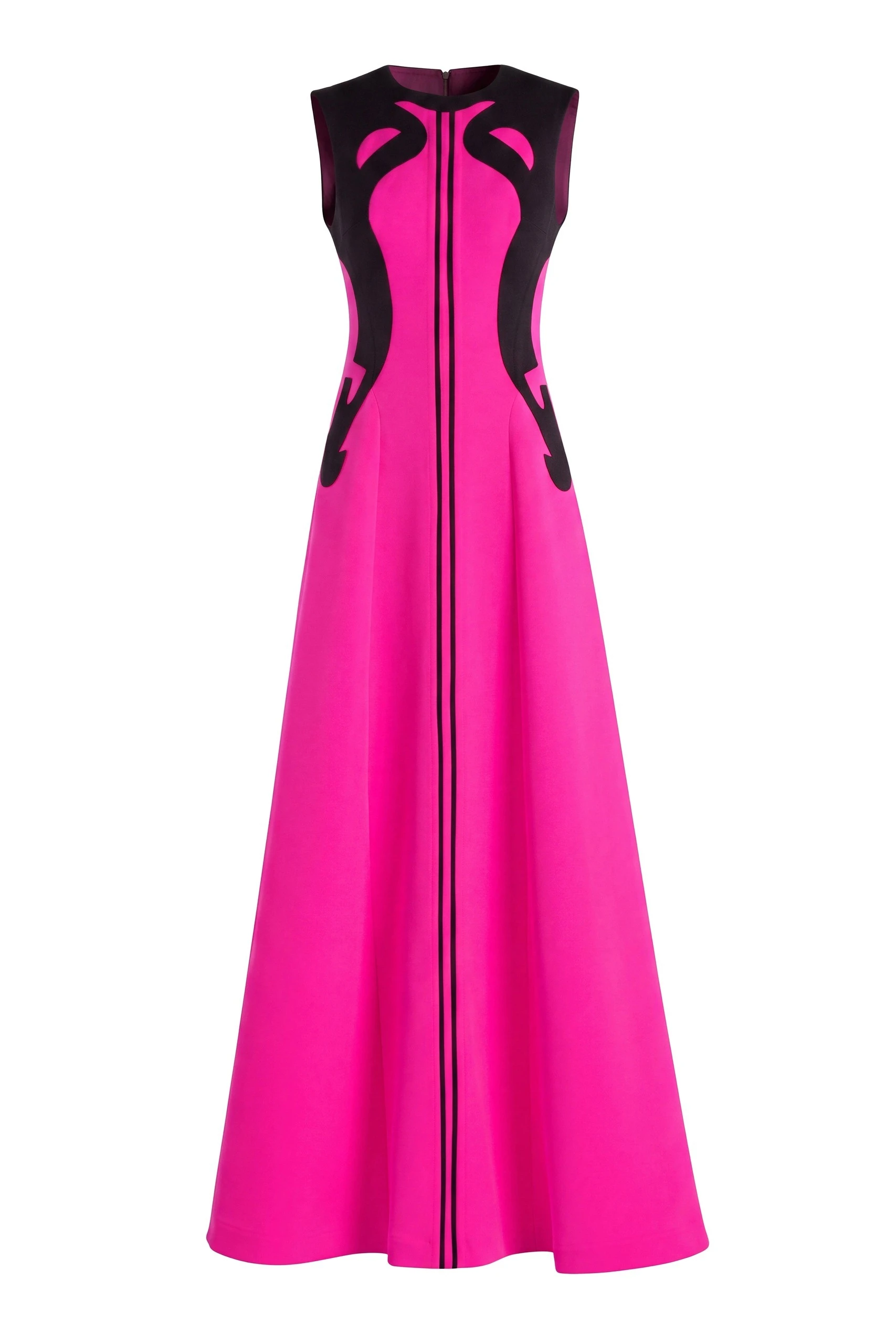 Saiid Kobeisy Neoprene Dress with Abstract Contrast Cuts in Magenta and Jet Black | Dresses | Coveti Saiid Kobeisy Neoprene Dress with Abstract Contrast Cuts in Magenta and Jet Black