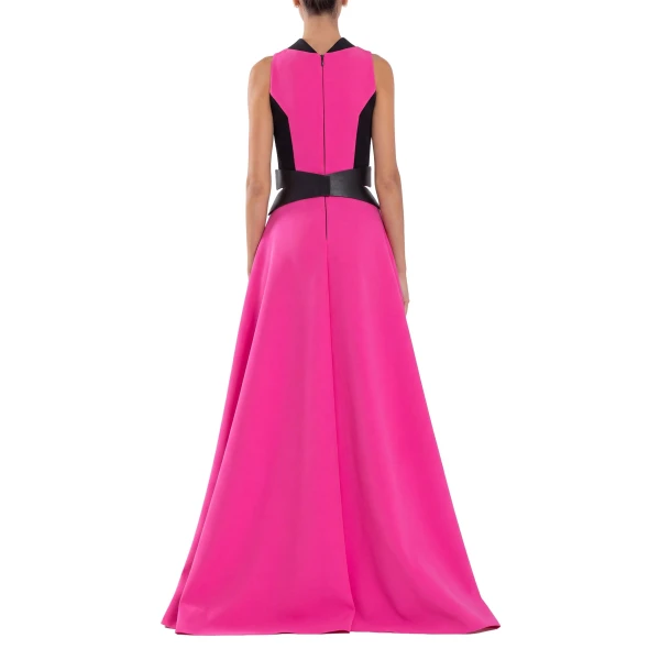 Saiid Kobeisy Neoprene Dress with Contrasting Cuts in Magenta and Jet Black, view 3