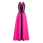 Saiid Kobeisy Neoprene Dress with Contrasting Cuts in Magenta and Jet Black