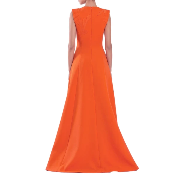 Saiid Kobeisy Neoprene Dress with Floral Embroidery in Vibrant Orange, view 3