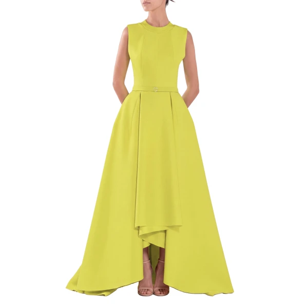 Saiid Kobeisy Neoprene Dress with High-Low Skirt in Lime Green, view 2