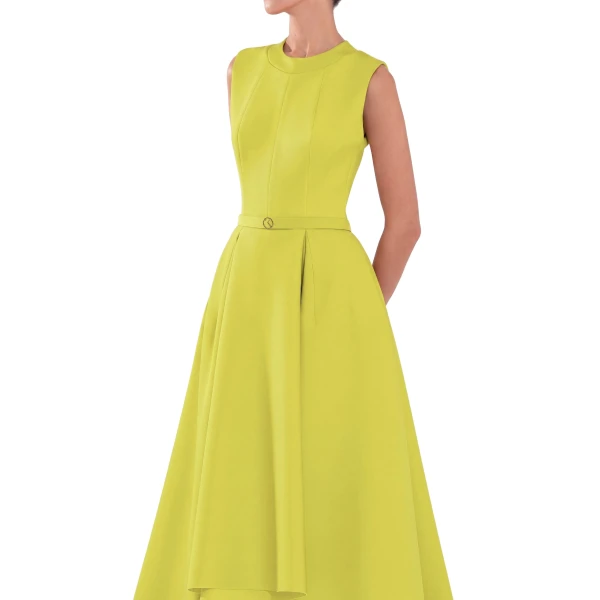 Saiid Kobeisy Neoprene Dress with High-Low Skirt in Lime Green, view 4
