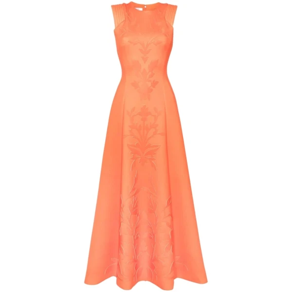 Saiid Kobeisy Neoprene Dress with Matching Embroidery in Vibrant Orange, view 2