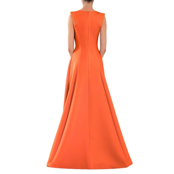 Saiid Kobeisy Neoprene Dress with Matching Embroidery in Vibrant Orange, view 3