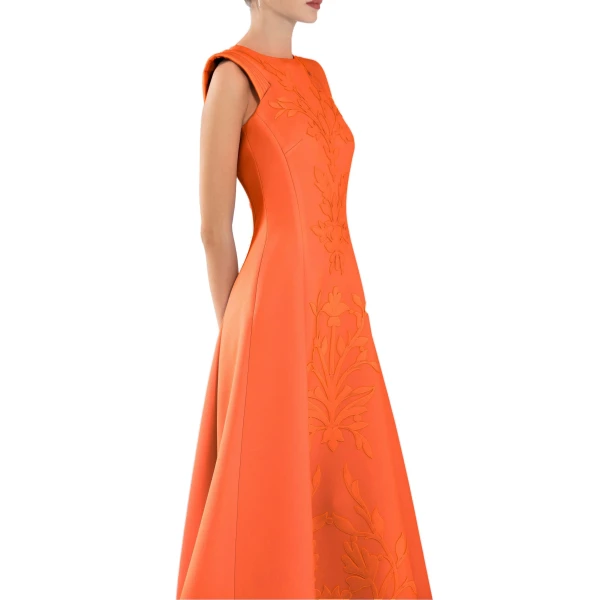 Saiid Kobeisy Neoprene Dress with Matching Embroidery in Vibrant Orange, view 4