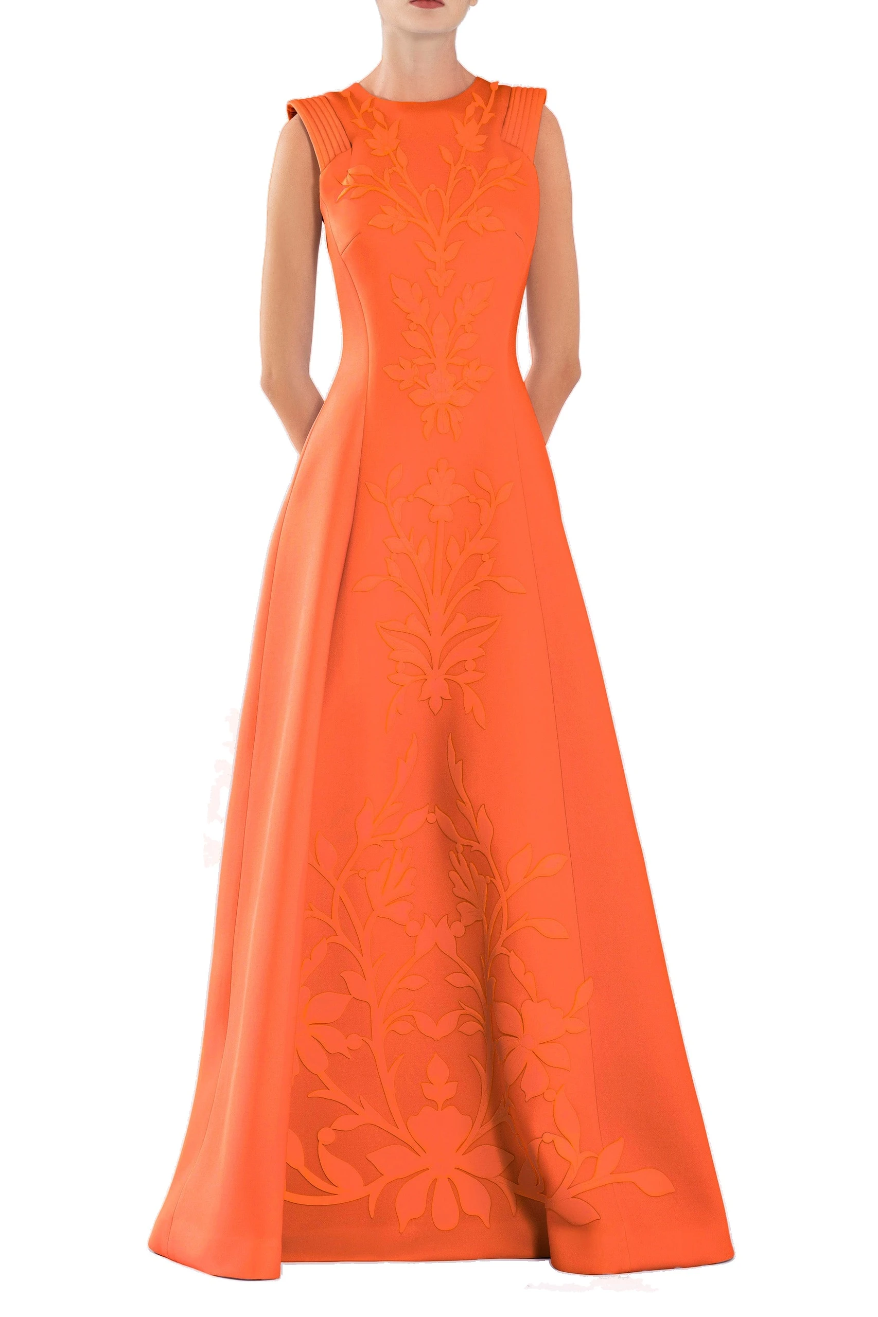 Saiid Kobeisy Neoprene Dress with Matching Embroidery in Vibrant Orange | Dresses | Coveti Saiid Kobeisy Neoprene Dress with Matching Embroidery in Vibrant Orange