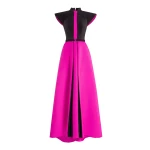 Saiid Kobeisy Neoprene Dress with Wide Shoulders in Magenta and Jet Black