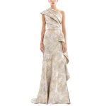 Saiid Kobeisy One-Shoulder Brocade Dress in Grey and Yellow Pear