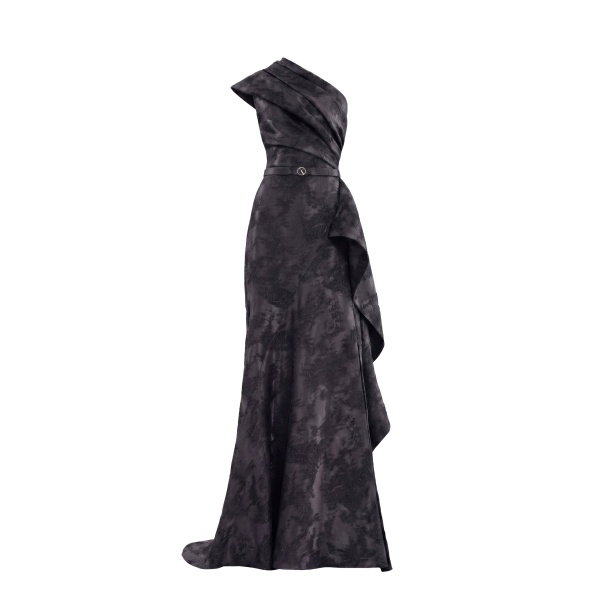 Saiid Kobeisy One-Shoulder Brocade Dress in Jet Black