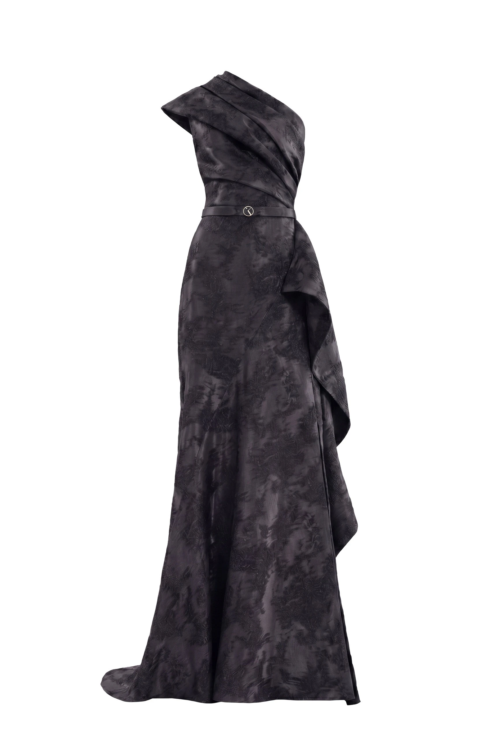 Saiid Kobeisy One-Shoulder Brocade Dress in Jet Black | Dresses | Coveti Saiid Kobeisy One-Shoulder Brocade Dress in Jet Black