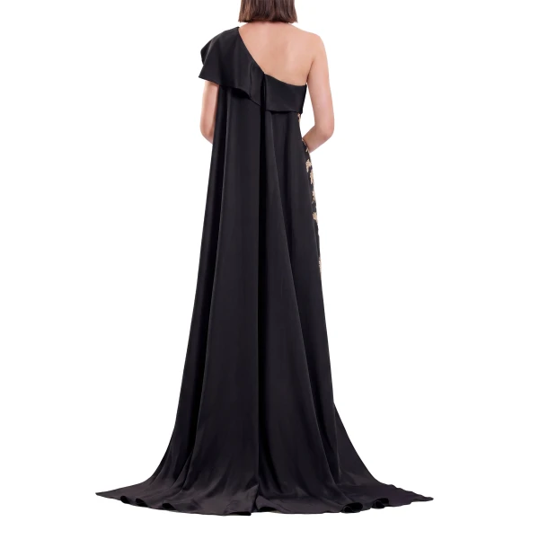 Saiid Kobeisy One Shoulder Embroidered Crepe Dress in Jet Black, view 3