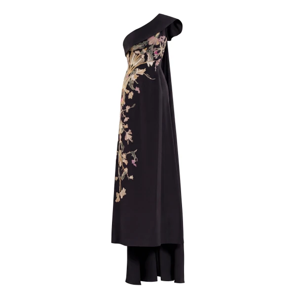 Saiid Kobeisy One Shoulder Embroidered Crepe Dress in North Sea