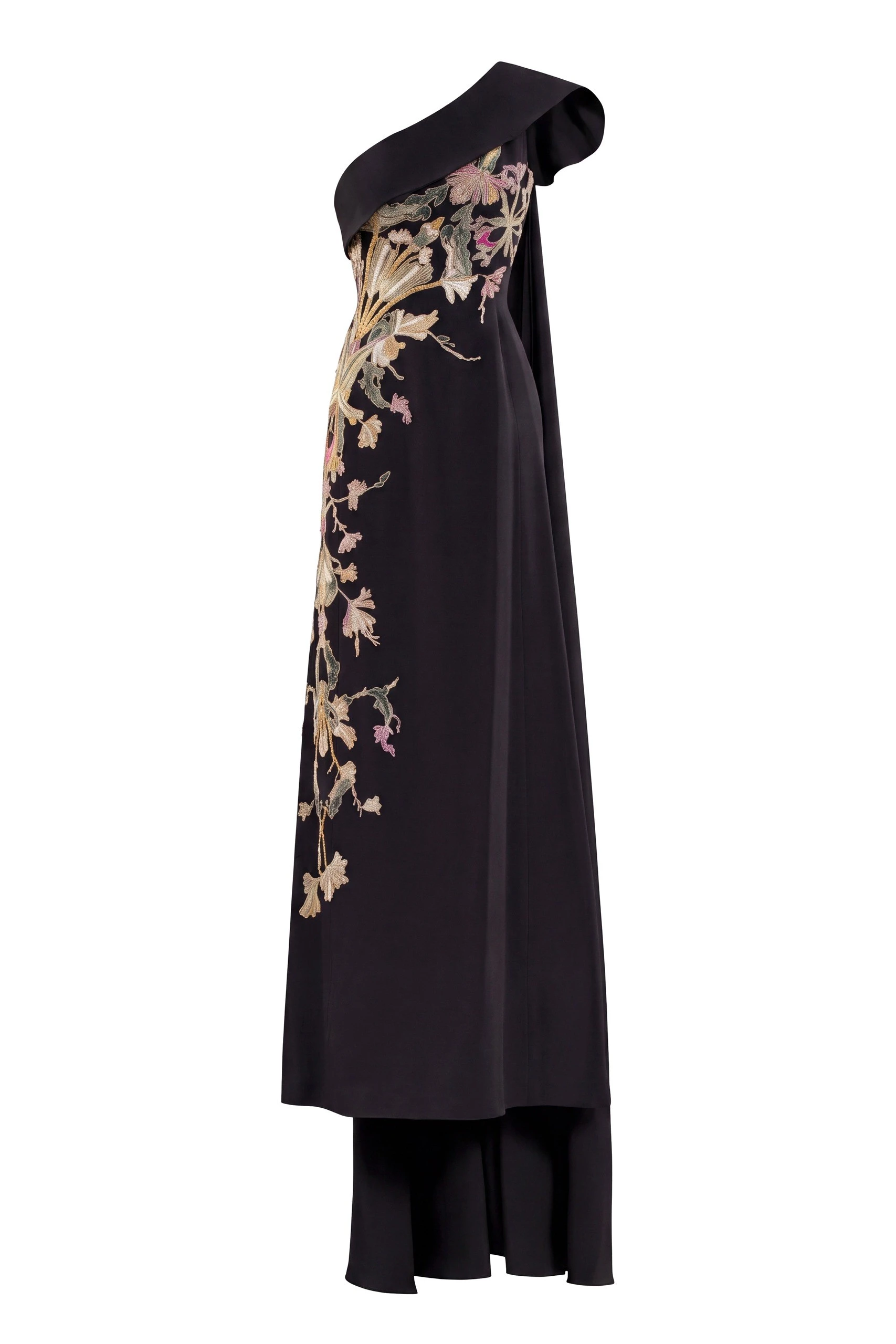 Saiid Kobeisy One Shoulder Embroidered Crepe Dress in North Sea | Dresses | Coveti Saiid Kobeisy One Shoulder Embroidered Crepe Dress in North Sea