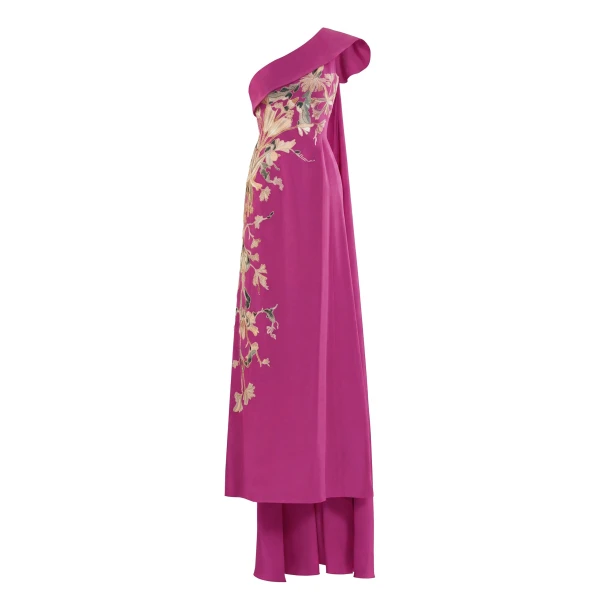 Saiid Kobeisy One Shoulder Embroidered Crepe Dress in Reed
