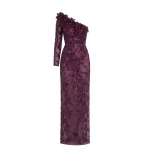 Saiid Kobeisy One-Shoulder Embroidered Tulle Dress in Italian Plum