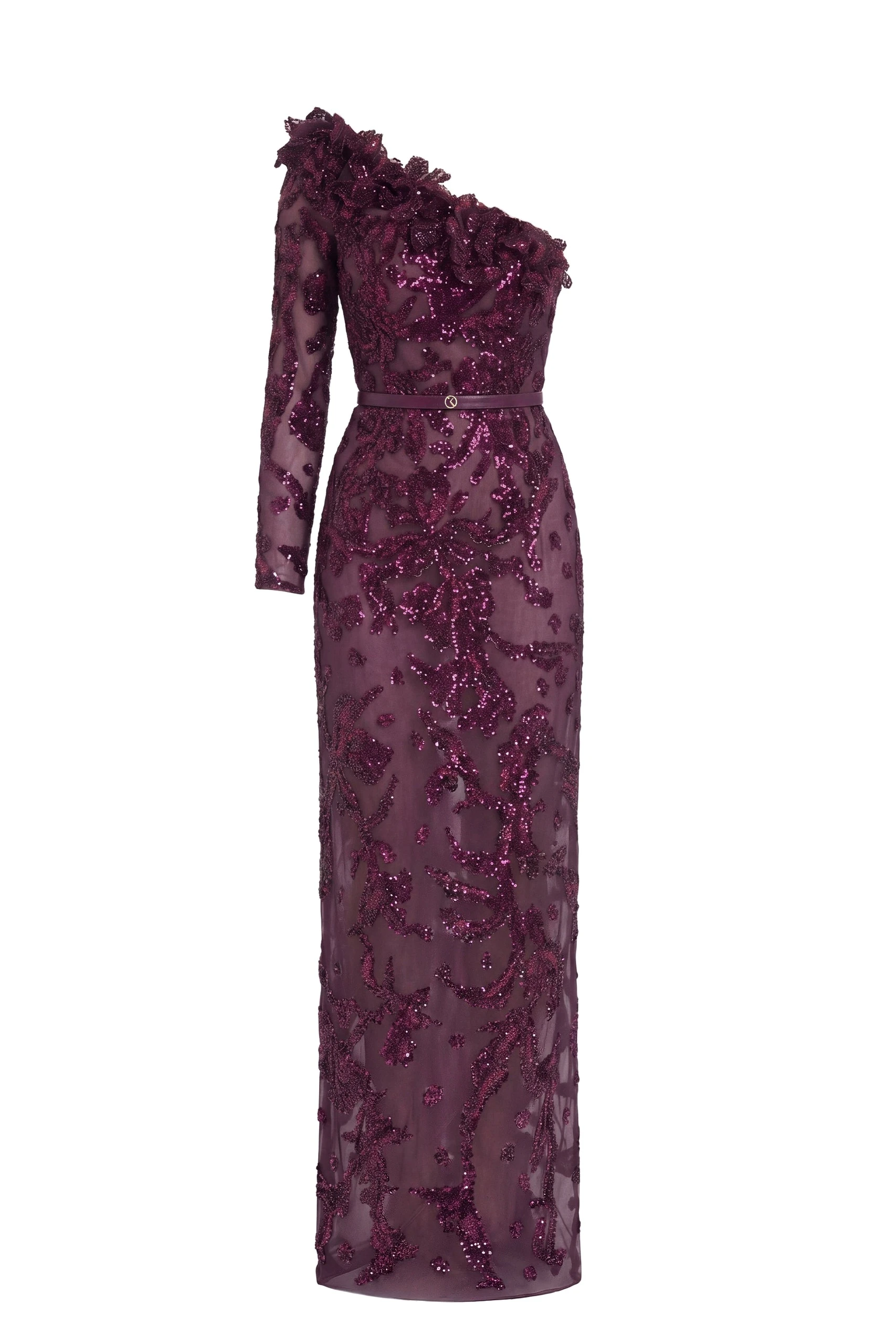 Saiid Kobeisy One-Shoulder Embroidered Tulle Dress in Italian Plum | Dresses | Coveti Saiid Kobeisy One-Shoulder Embroidered Tulle Dress in Italian Plum