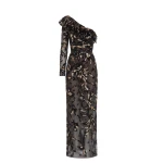 Saiid Kobeisy One-Shoulder Embroidered Tulle Dress in Jet Black