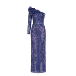 Saiid Kobeisy One-Shoulder Embroidered Tulle Dress in Marlin