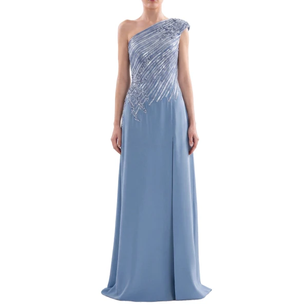Saiid Kobeisy One Shoulder Sequin Long Dress in Blue, view 2