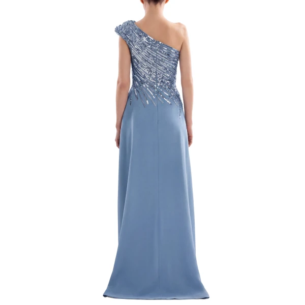 Saiid Kobeisy One Shoulder Sequin Long Dress in Blue, view 3