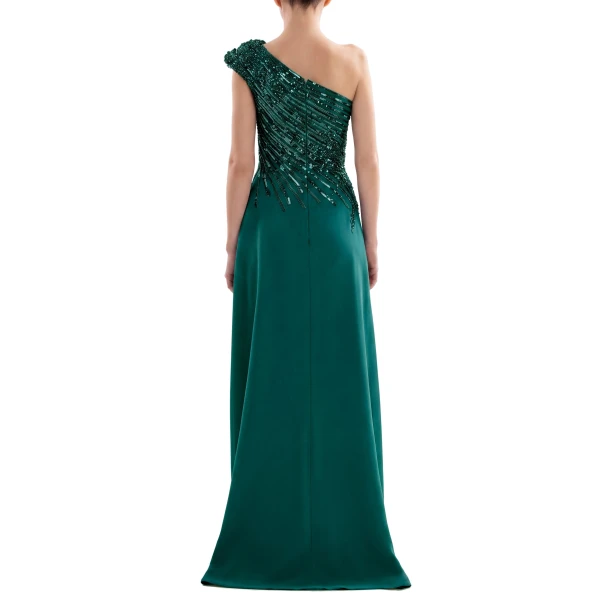 Saiid Kobeisy One Shoulder Sequin Long Dress in Green, view 3