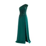 Saiid Kobeisy One Shoulder Sequin Long Dress in Green